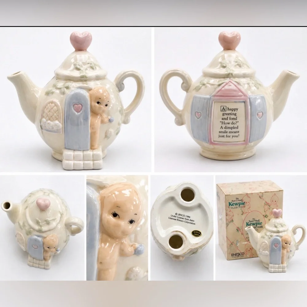 Vintage 1994 Enesco Kewpie Mini Teapot At Door Rose O’Neill Collection w/ Box - Picture 4 of 5